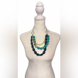 #744 Simple Addiction Triple Strand Beaded Necklace Blue Green Statement